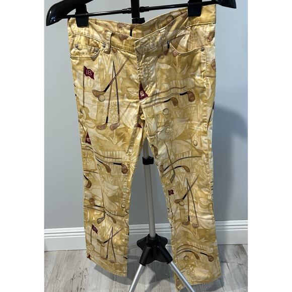 Women's Loud Mouth Ladies Size 4 Golf Pants Yellow With Golf Club Designs. Fun - Picture 1 of 11